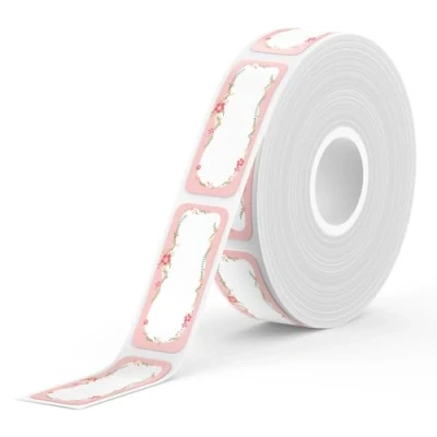 Imagen de SUPVAN E10 Etiquetas Autoadhesivas, térmicas para el hogar, la oficina y escuela, compatibles con las etiquetadoras E10/E16，12 mm*30 mm, 220 Unidades/Rollo (Flor)