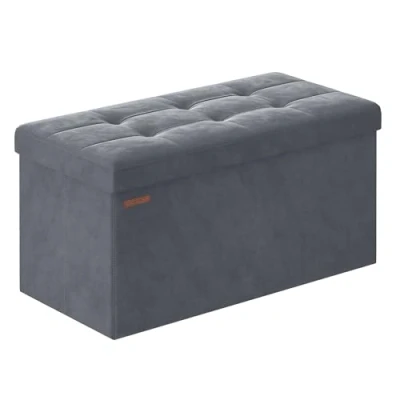 Imagen de SONGMICS Puff Almacenaje, Baúl de Almacenaje Plegable, 38 x 76 cm, Taburete Reposapiés, Banco Cubo, Soporta hasta 300 kg, para Sala Estar, Dormitorio, Entrada, Gris Pizarra LSF247G01