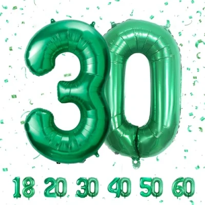 Imagen de Globos de 30 cumpleaños,Verde pulgadas Globo número, decoraciones número cumpleaños para hombre y mujer, inflable lámina Verde