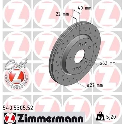 Imagen de ZIMMERMANN SPORT COAT Z 540.5305.52 Disco de freno 272 22 9/5 5 114 ventilación interna, perforado revestido SUZUKI: SWIFT 4