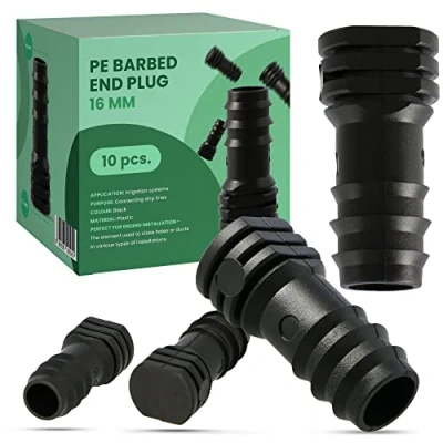 Imagen de 10 tapas de tubo polietileno, 16 mm, conector para jardín, riego, tapón final manguera goteo, mangueras, agua, sistema conexión