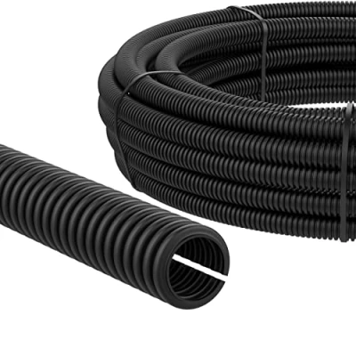 Imagen de AUPROTEC Tubo Corrugado ranurado 2 a 50 m/Tubo de conducción ranurado/Resistente los Rayos UV/Manguera Protectora Cables Negro Diámetro Interior 7.5 mm, Longitud 2m