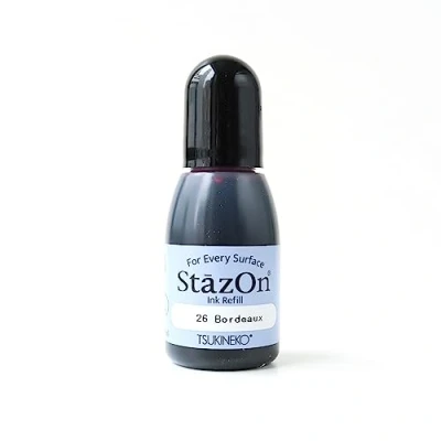 Imagen de Tsukineko Tinta STAZON para vidrio y plástico color Rojo burdeos recarga 15ml. Bote cánula
