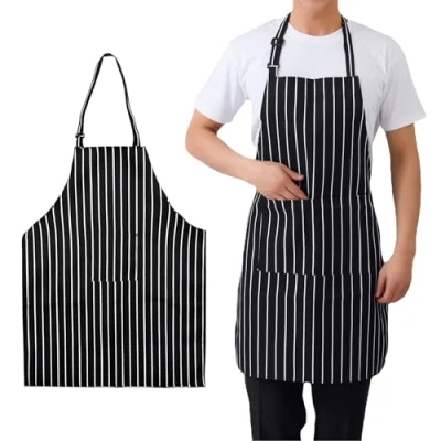 Imagen de DALAETUS 2 Piezas Delantal Cocina Ajustable, Delantales de con Bolsillo, Chef Unisex a Rayas en Negro y Blanco, Mandiles para Cocinar, Barbacoa, Hornear, Mujeres, Hombres