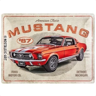 Imagen de Nostalgic Art Cartel de Chapa Retro, Ford Mustang GT 1967 Red Regalo para Aficionados a Coches, metálico, Diseño Vintage Decorativo, 30 x 40 cm