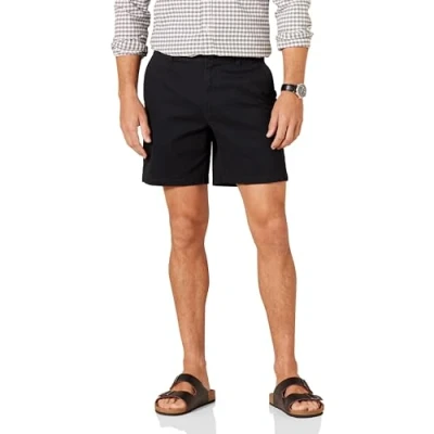 Imagen de Amazon Essentials Pantalones cortos chinos elásticos de 18 cm y corte entallado Hombre, Negro, 29W