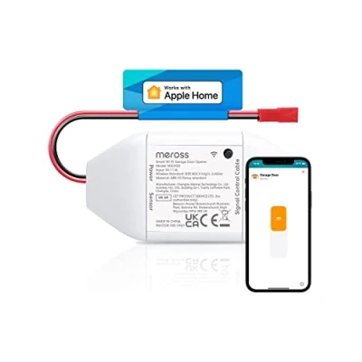 Imagen de meross Abrepuertas de garaje inteligente, control voz/control remoto, compatible con Apple HomeKit, Amazon Alexa, Google Home, SmartThings Complemento del abridor existente