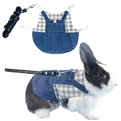 Imagen de Arnés para Conejos,Correa de Conejo Ajustable,Arnés Cómodo Conejos con Correa,para Gatos Animales Pequeños (M, Azul)