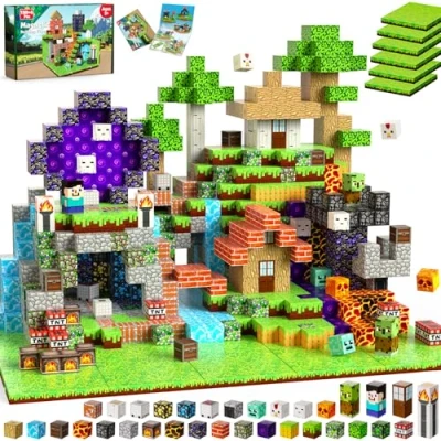 Imagen de GraceDuck Bloques de Construcción Magnéticos 150 Piezas Magneticas Niños Juego Pistas Forestales con 6 Losas Césped Magneticos Juguetes Montessori STEM para y Niñas 3+ Años