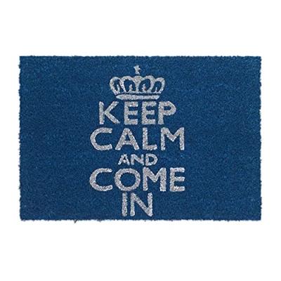 Imagen de Relaxdays Felpudo “Keep Calm and Come IN, Alfombrilla Entrada de Coco y PVC, Alfombra 40 x 60 cm Antideslizante, Azul