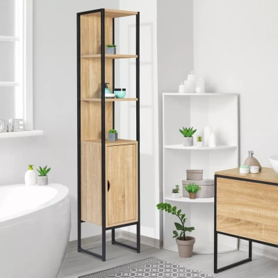Imagen de IDMarket Mueble columna de baño Detroit con 1 puerta diseño industrial