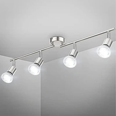 Imagen de B.K.Licht Lámpara de techo con 4 focos giratorios incl. bombillas LED GU10 x 5W Fácil montaje Ajustables foco Luz neutra 400 lúm, 4000K Recta en barra 60,5 10,5cm