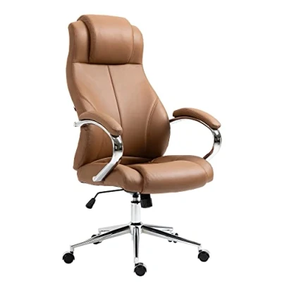 Imagen de CLP Silla De Oficina Salford Tapizada En Cuero Real I Ejecutiva Acolchada Moderna con Reposabrazos &amp; Ruedas, Color:marrón Claro