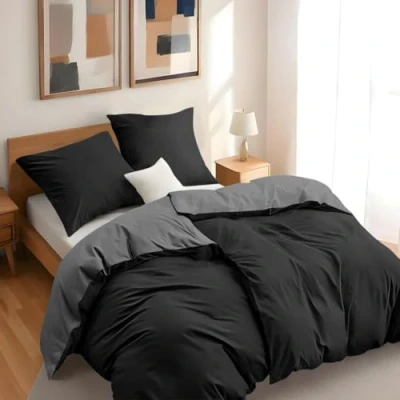 Imagen de Dreamzie 2 Funda Nordica Cama 135x200 cm con Almohada 80x80 Negro/Gris Oscuro nordicas de 100% Microfibra. Nórdica Certificada sin Productos Químicos