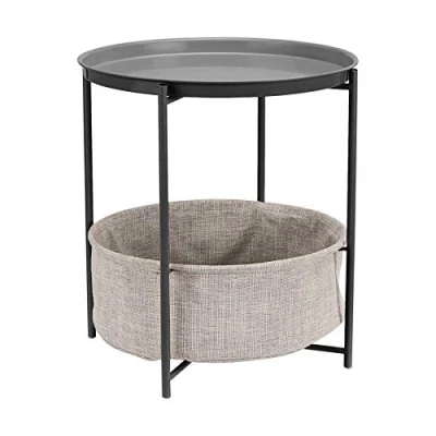 Imagen de Amazon Basics Redondo Mesa auxiliar con capacidad de almacenamiento, Gris Oscuro, 44.96 cm D x W 48
