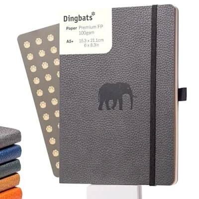 Imagen de Dingbats* Cuaderno A5 de rayas y tapas blandas Páginas a prueba sangrado, Experiencia versátil bloc notas, Piel vegana, Marcapáginas, Portabolígrafos (Animales silvestres Elefante gris)