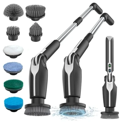 Imagen de Leebein Cepillo Eléctrico Limpieza Hogar, 2024 Fregadora Giratoria Eléctrica con 8 Reemplazables, Control Remoto, Mango Ajustable 38 132CM y 2 Velocidades de Rotación para Baño/Cocina/Coche