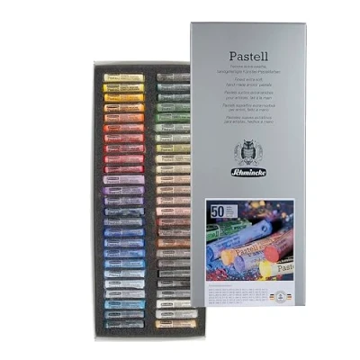 Imagen de Schmincke pastel, 50 colores, multiusos, 77 763 097, juego de cartón con lápices pasteles hechos a mano, brillante, mate aterciopelado, colores muy resistentes la luz