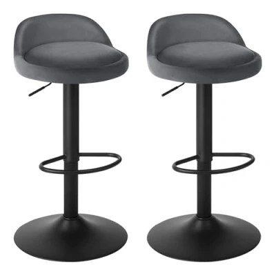 Imagen de EUGAD 2X Taburetes de Bar con Respaldo Altos Cocina en Terciopelo Altura Ajustable 61 82 cm Reposapiés Giratorios 360 para y Cafetería Gris Oscuro 0823BY 2