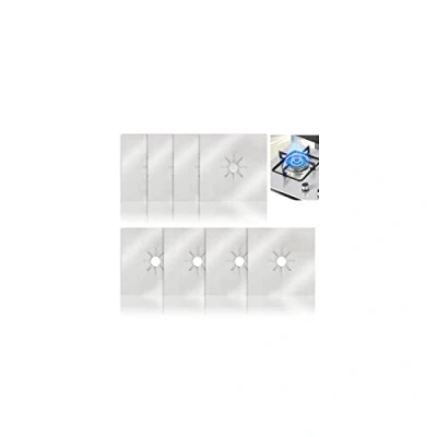Imagen de 8 Piezas Protectores Antiadherentes Estufa a Gas Tapete Protector Cocina de Cubierta del Quemador con Color Plata,27 x 27 cm