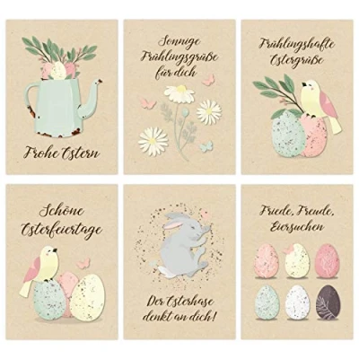 Imagen de Papierdrachen 12 Tarjetas de Pascua para coleccionar y enviar Set postales con diseño cariñoso, papel color pastel felicitación 13 2021