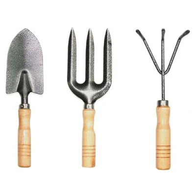 Imagen de Tradineur Set de 3 Mini Herramientas jardín con Mango Madera, Quitar Malas Hierbas, huerto, Cultivos, jardinería, fácil manejo 24,5 cm