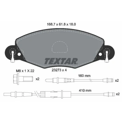 Imagen de TEXTAR 2327301 Juego de pastillas freno con contacto avisador desgaste tornillos pinza CITROËN: C5 I Hatchback, II Hatchback