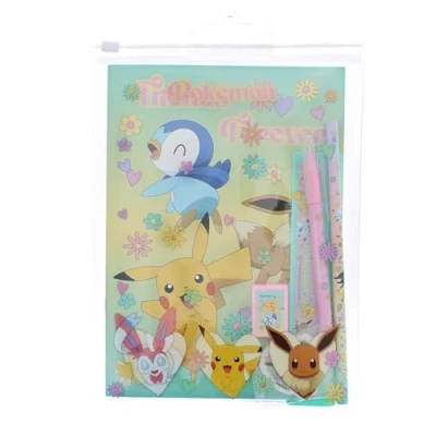 Imagen de Blueprint Collections Juego de papelería Pokémon, cuaderno ejercicios A5, regla 15 cm, bolígrafo, lápiz, sacapuntas, borrador, Blue, Escuela clásica
