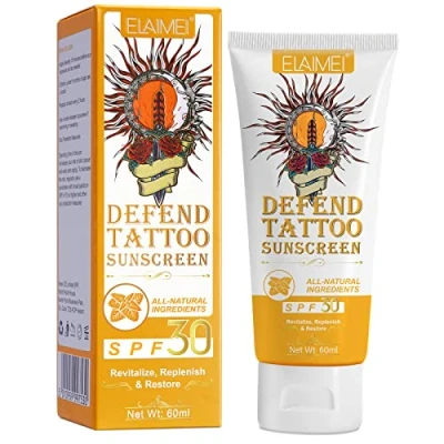 Imagen de Crema solar SPF 30 + para tatuajes, protección rayos UVA y UVB, formato 60 ml, anti decoloración, mantiene vivos los colores