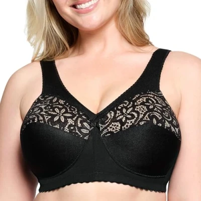 Imagen de Glamorise MagicLift Sujetador de algodón sin Aros #1001 Cobertura Completa, Opaco, Negro, 120H para Mujer