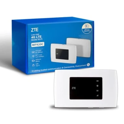 Imagen de ZTE MF920, CAT4/4G LTE Mobile Wi Fi, Punto de Acceso portátil Desbloqueado bajo Costo, Conecta hasta 32 Dispositivos, batería 2000 mAh, con Tarjeta SIM Smarty Gratis, Color Blanco