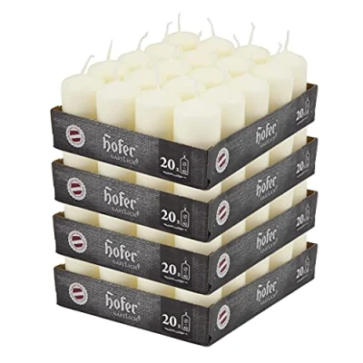 Imagen de Hofer Velas Pilar Paquete de 80 Piezas 7 Horas Tiempo combustión Marfil 4 cm x Cera sin Perfume, Goteo, Larga duración, Calidad la UE