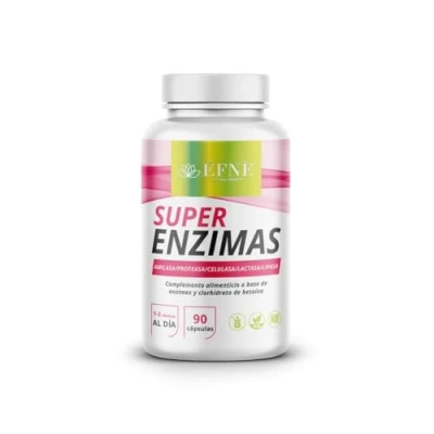 Imagen de EFNE Super Enzimas 90 Cápsulas digestivas potentes Con Betaína Amilasa,Proteasa,Celulasa,Lactasa,Lipasa Vegana Altamente dosificado