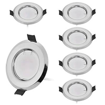 Imagen de HCFEI Juego de 6 focos LED empotrables planos ultraplanos en cromo cepillado con módulo 230 V I 3W 300 lm blanco cálido 3000K ángulo haz 120 Regulable 55 mm orificio empotrable