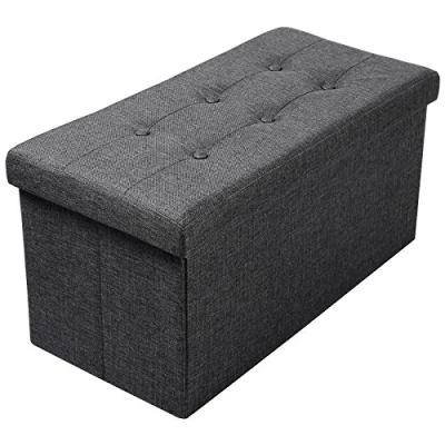 Imagen de WOLTU Puff Baúl Plegable Rectángulo Taburete para Almacenamiento Otomanos de Lino Caja Almacenaje con Tapa Reposapiés Sofá 76x37,5x38 cm Gris SH32dgr