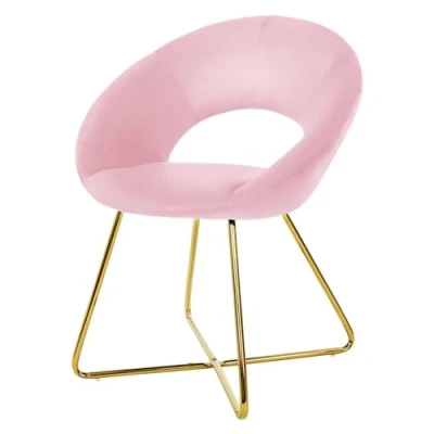 Imagen de ML Design Silla de Comedor Rosa Asiento Ergonómico Curvado Tapizado Terciopelo con Patas Metal Dorado Sillón Diseño Moderno para Mesa Salón, Escritorio, Dormitorio o Cocina 64x53x77 cm