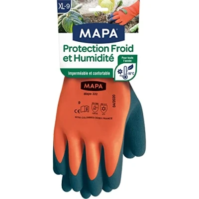 Imagen de MAPA Protección fría y humedad Guantes de jardinería impermeables Interior cálido cómodo Doble revestimiento espuma látex 1 par Talla XL