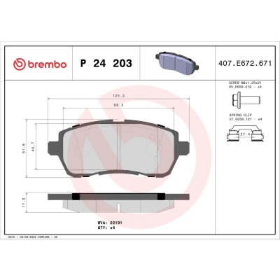 Imagen de BREMBO P 24 203 Juego de pastillas freno excl. contacto avisador desgaste Chapa antichirridos, con tornillos pinza accesorios