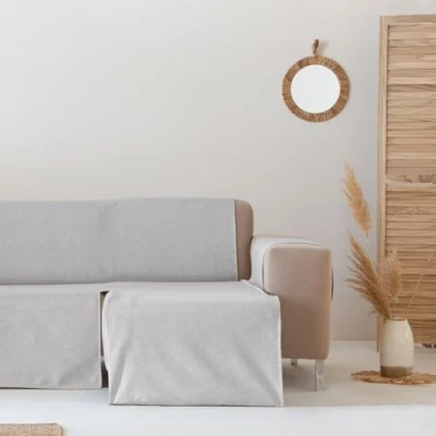 Imagen de GAMUSI Funda Sofa Chaise Long Impermeable Antimanchas Cubre sofá Longue 200 cm Brazo Derecho, Color Gris Claro
