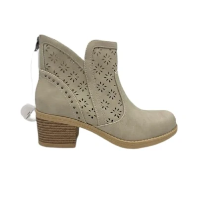 Imagen de QUEEN HELENA Botines perforados con tacón Botas bajas cremallera Casual Mujer X30 106, beige, 37 EU