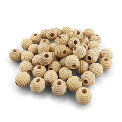 Imagen de Netuno 50x cuentas de madera ranuradas 14 mm con agujero bolas estriadas perlas naturales redondas para manualidades joyas macramé enhebrar
