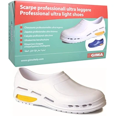 Imagen de Gima Zapato de trabajo profesional ultraligero, aireado, anatómico, antichoque, antideslizante, antiestático, sin látex, color blanco, talla EU 43, 1 par