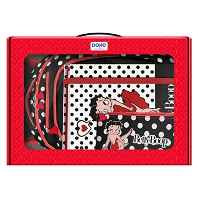 Imagen de Dohe Pack Material escolar Mochila Ergonómica 14 Litros, Carpeta A4 de anillas con 100 Hojas y Estuche Portatodo Triple Betty Boop
