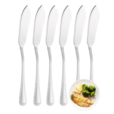 Imagen de YS FAMILY Pack 6 Cuchillo de Pescado Acero Inoxidable Diseño Flor, Elegancia y Funcionalidad para Cada Ocasión, Cubiertos Alta Gama Hogar Restaurante, 21x2CM