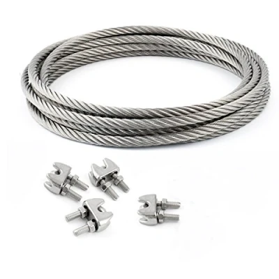 Imagen de CONJUNTO 15m cable 8mm acero inoxidable cordaje hebra: 7x19 + 4 abrazaderas
