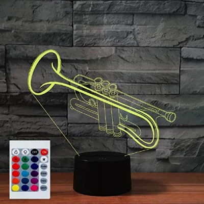 Imagen de SUPERHONGJIHAO Luz nocturna para niños, lámpara LED de trompeta 3D con control remoto, 16 colores cambiantes, regalo cumpleaños niños