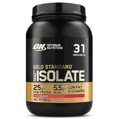 Imagen de Optimum Nutrition ON Gold Standard 100% Isolate, Proteína Whey Pura, BCAA y Glutamina Naturales, Pre Post Entrenamiento, Sabor Fresa, 31 Dosis, 930 g