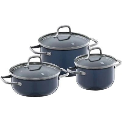 Imagen de WMF Fusiontec Essential Batería de cocina para inducción (3 piezas, con tapa cristal, juego ollas inducción, cerámica alta tecnología, resistente a los arañazos, sin revestimiento),