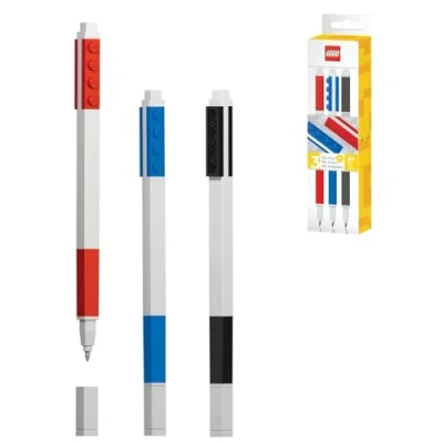 Imagen de IQ Lego Juego de papelería (3), Bolígrafos tinta gel en negro/rojo/azul: Diversión clásica para construcción y pintura, moderna, con un diseño exclusivo incluido almacenamiento
