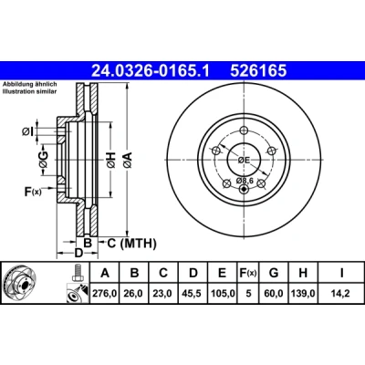Imagen de ATE PowerDisc 24.0326 0165.1 Disco de freno 276,0 26,0 5 105,0 ventilado revestido con tornillos OPEL: Astra J Hatchback, GTC
